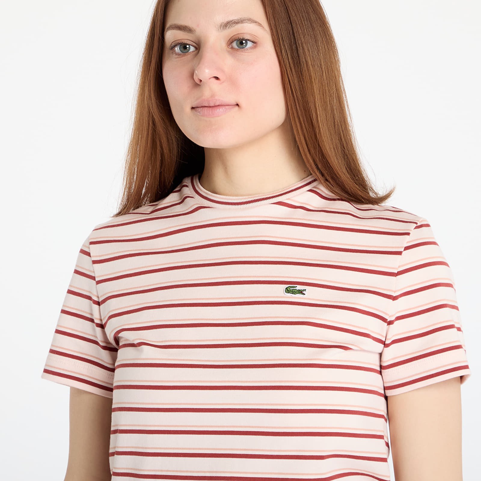 Women's T-shirts LACOSTE Striped T-shirt Angora/ Latte/ Iberis