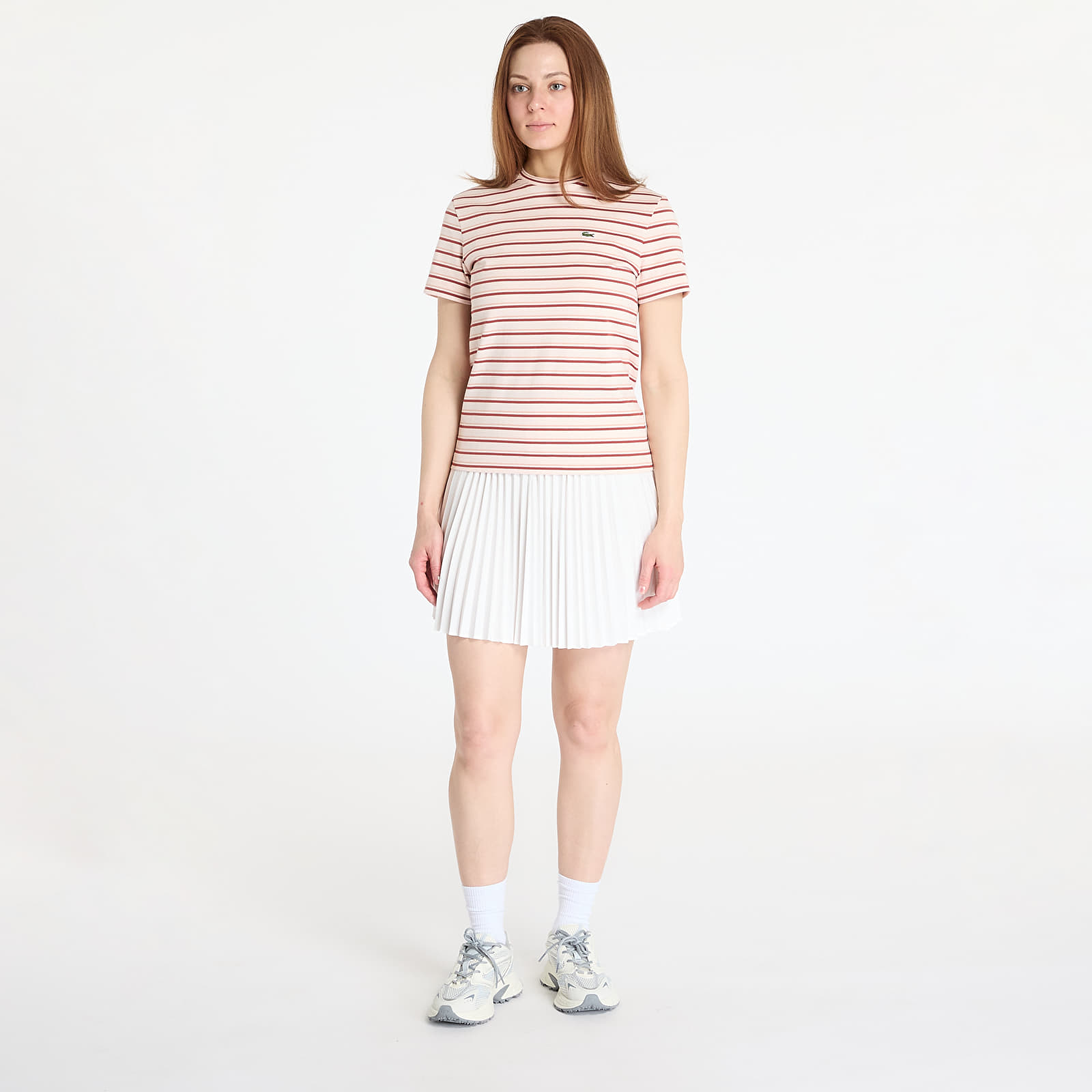 Women's T-shirts LACOSTE Striped T-shirt Angora/ Latte/ Iberis
