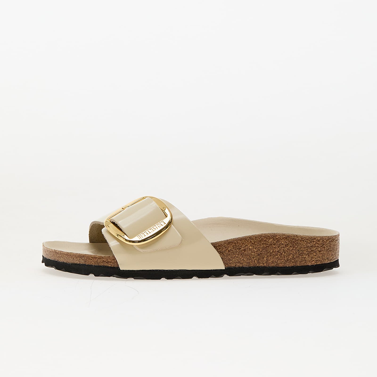Női cipők Birkenstock Madrid Big Buckle Natural Leather Patent High-Shine Ecru