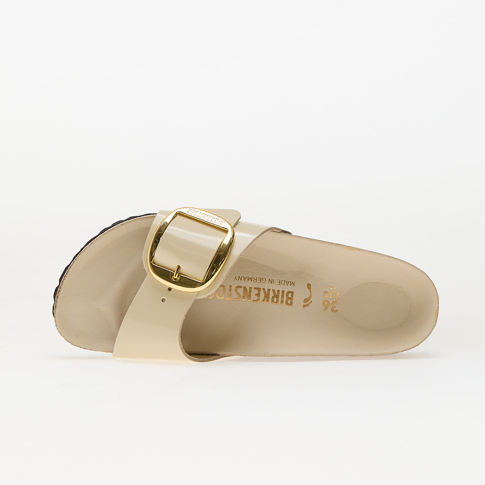 Női cipők Birkenstock Madrid Big Buckle Natural Leather Patent High-Shine Ecru