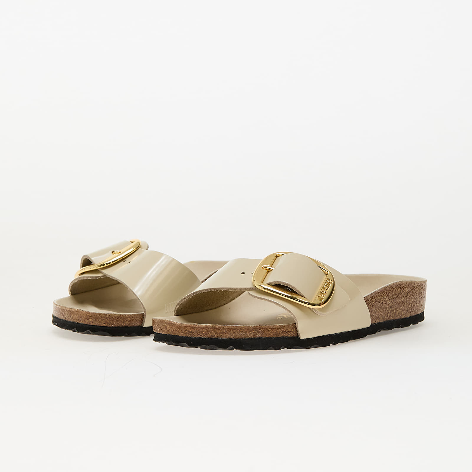 Női cipők Birkenstock Madrid Big Buckle Natural Leather Patent High-Shine Ecru