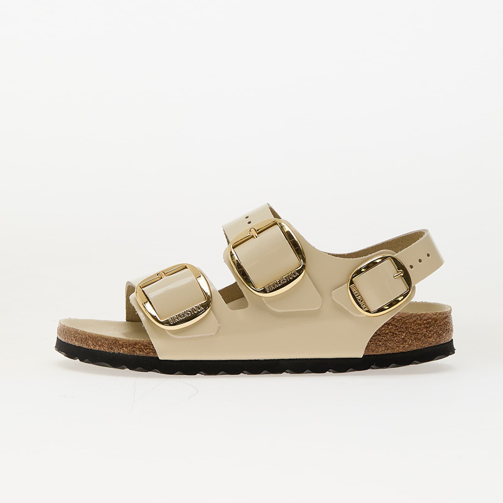 Levně Tenisky Birkenstock Milano Big Buckle Natural Leather Patent High-Shine Ecru