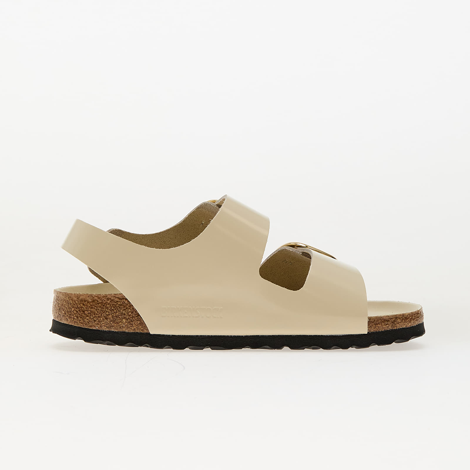 Damen Sneaker und Schuhe Birkenstock Milano Big Buckle Natural Leather Patent High-Shine Ecru