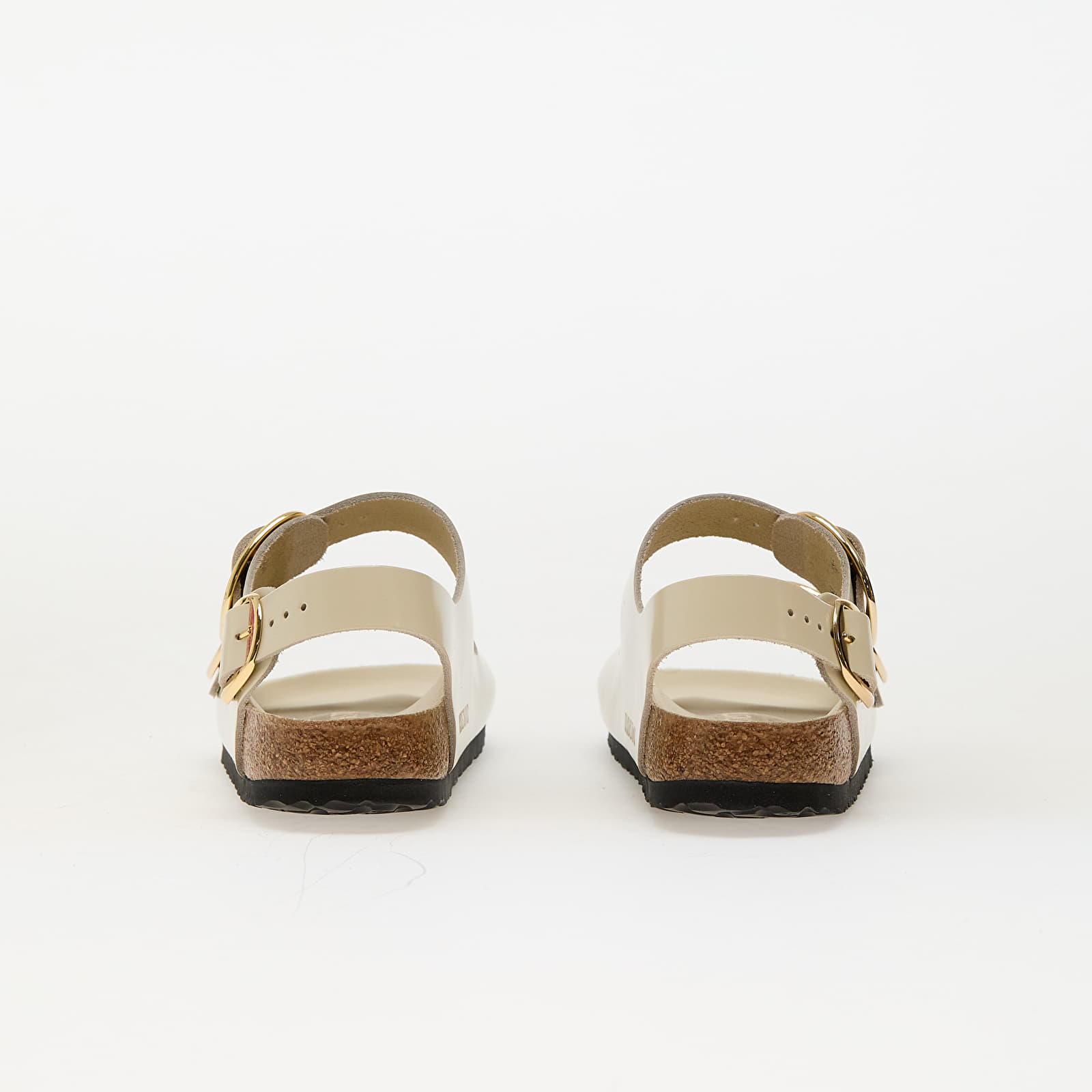 Damen Sneaker und Schuhe Birkenstock Milano Big Buckle Natural Leather Patent High-Shine Ecru