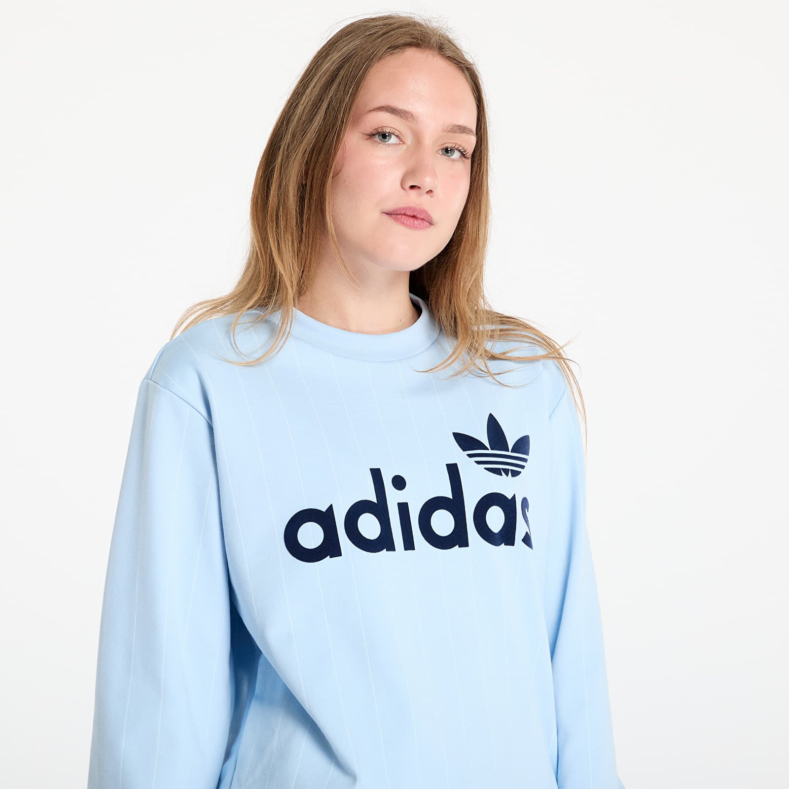 Mikiny adidas Pinstripe Graphic Sweatshirt Blue/ Clear Sky/ Off White
