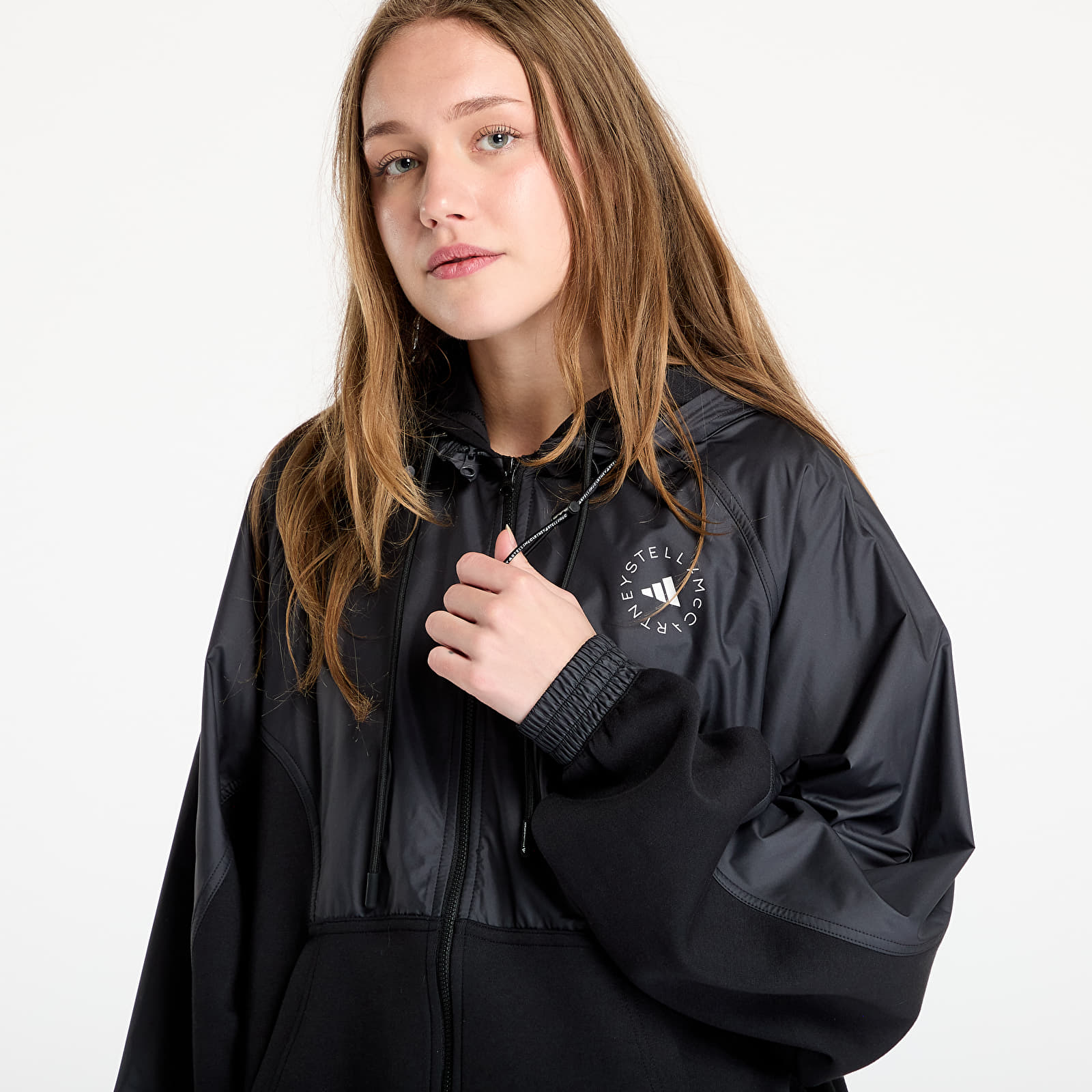 Dámske mikiny adidas x Stella Mccartney Material Mix Fullzip Hoodie Black/ Black/ Carbon
