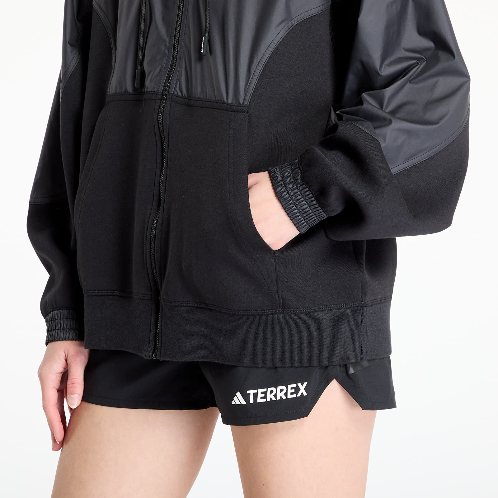 Dámske mikiny adidas x Stella Mccartney Material Mix Fullzip Hoodie Black/ Black/ Carbon
