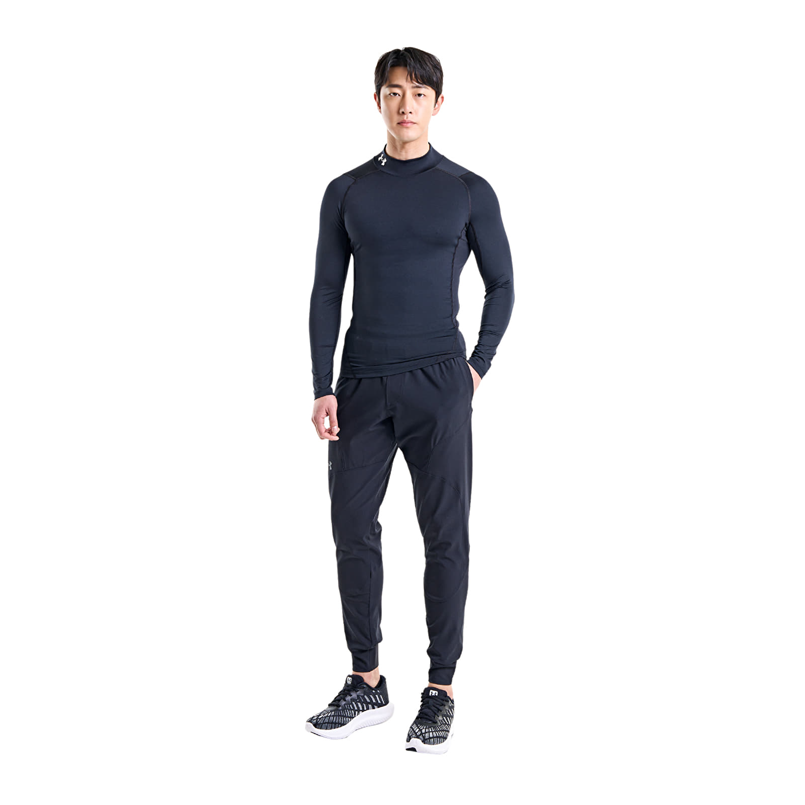 Trička Under Armour Hg Armour Comp Mock LS Black/ White