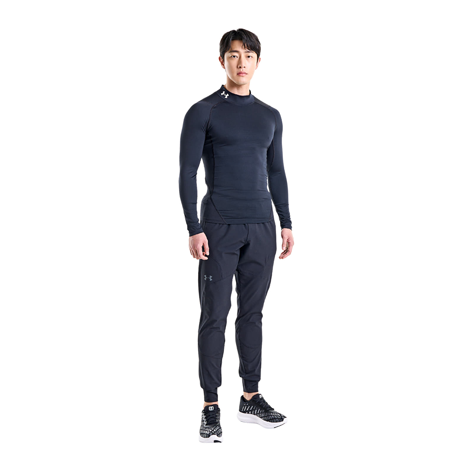 Trička Under Armour Hg Armour Comp Mock LS Black/ White