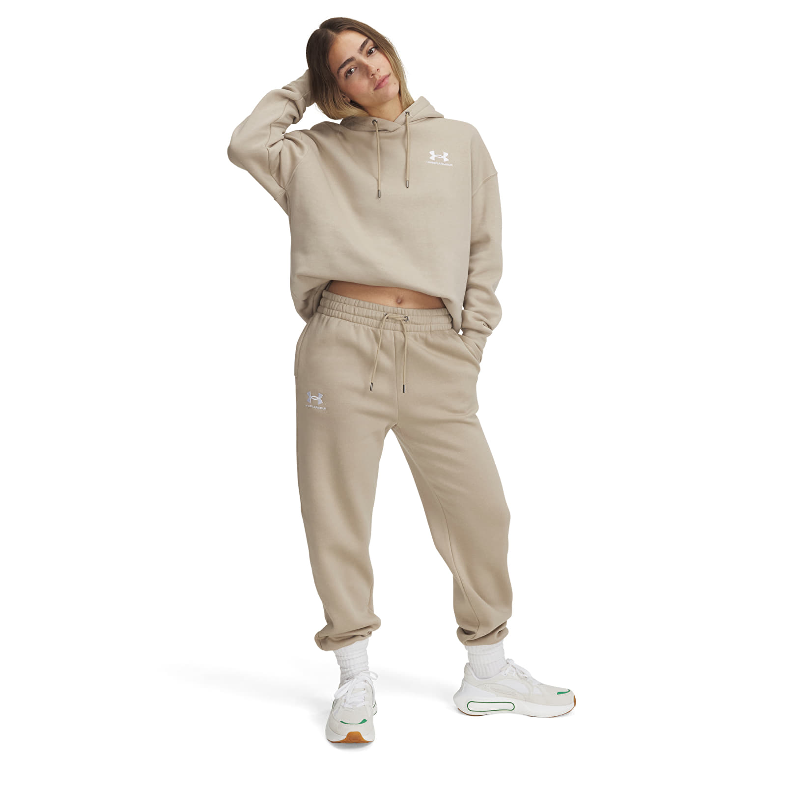 Pantaloni de damă Under Armour Icon Fleece Jogger City Khaki/ White
