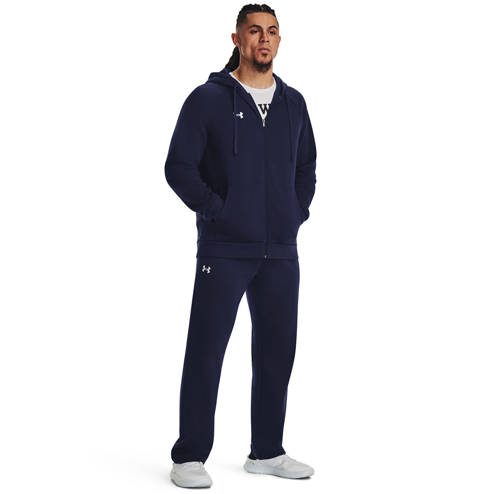 Bluzy z kapturem Under Armour Rival Fleece FZ Hoodie Midnight Navy/ White