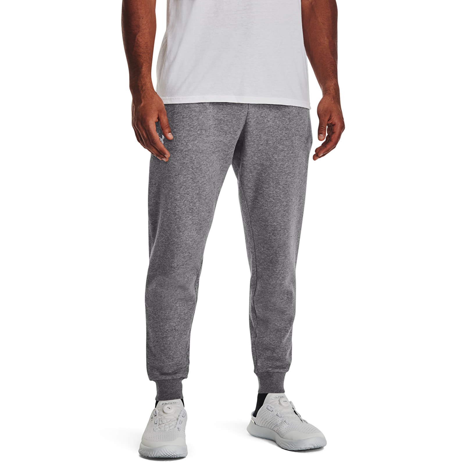 Bukser til mænd Under Armour Rival Fleece Joggers Castlerock Light Heather/ White