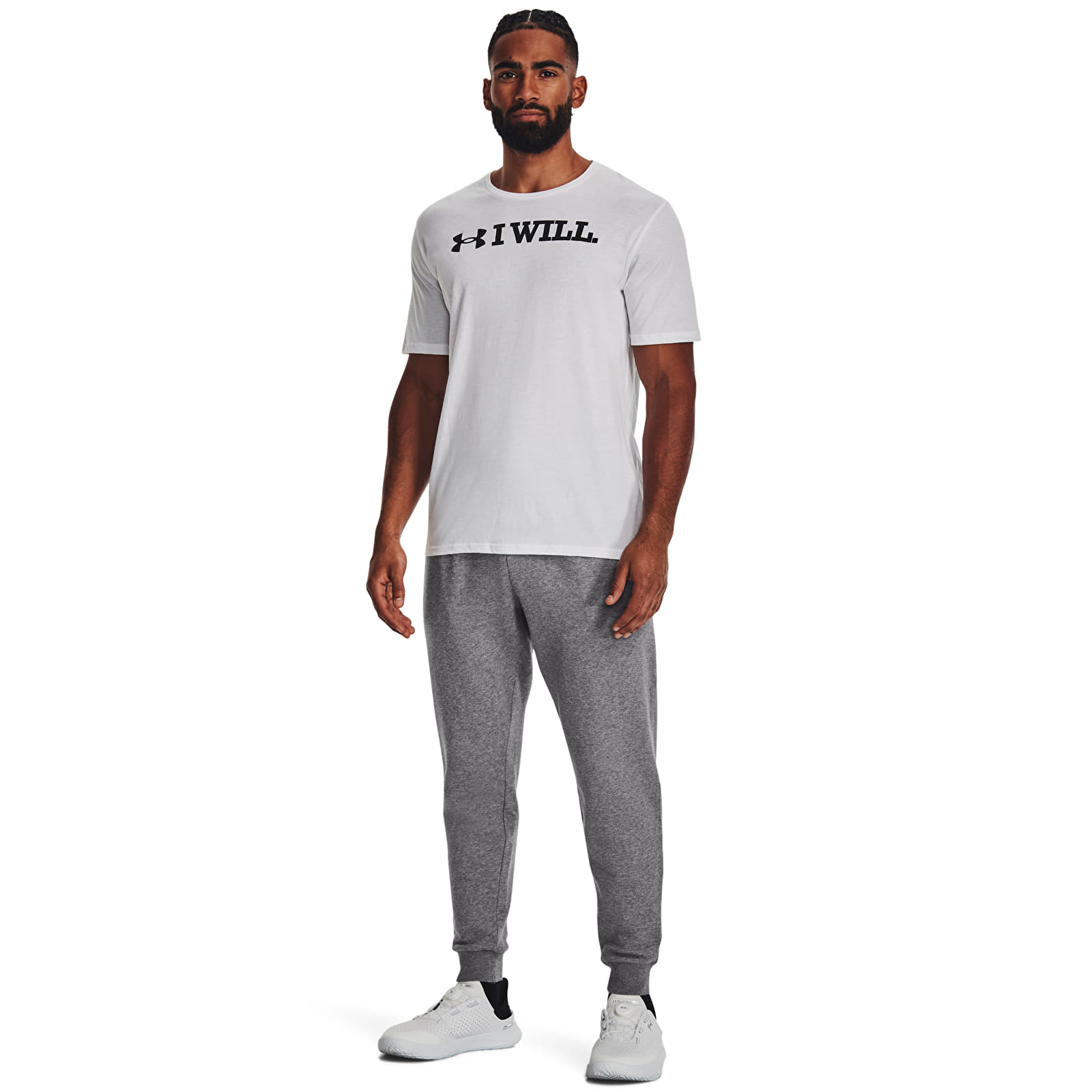 Bukser til mænd Under Armour Rival Fleece Joggers Castlerock Light Heather/ White