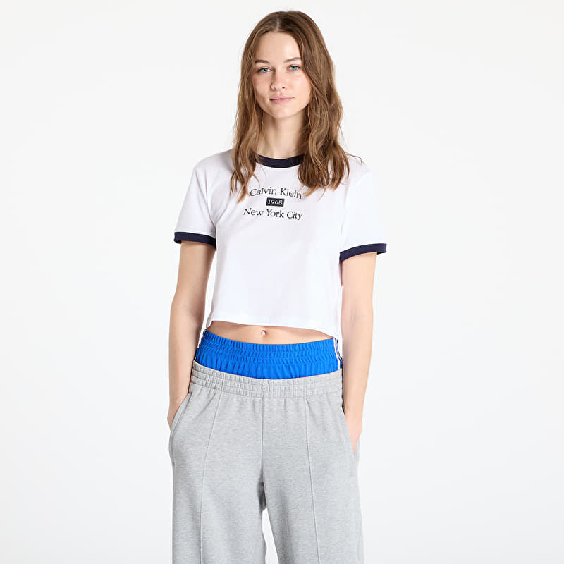 Marškinėliai Calvin Klein Jeans Drapey Jersey Crop Brilliant White/ Baritone Blue