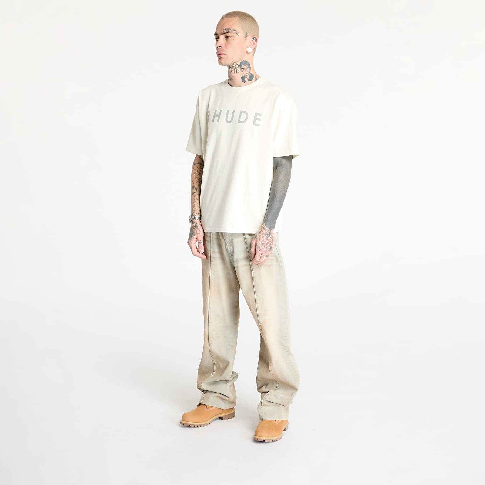 Männer T-Shirts Rhude Distressed Logo Tee Vintage White