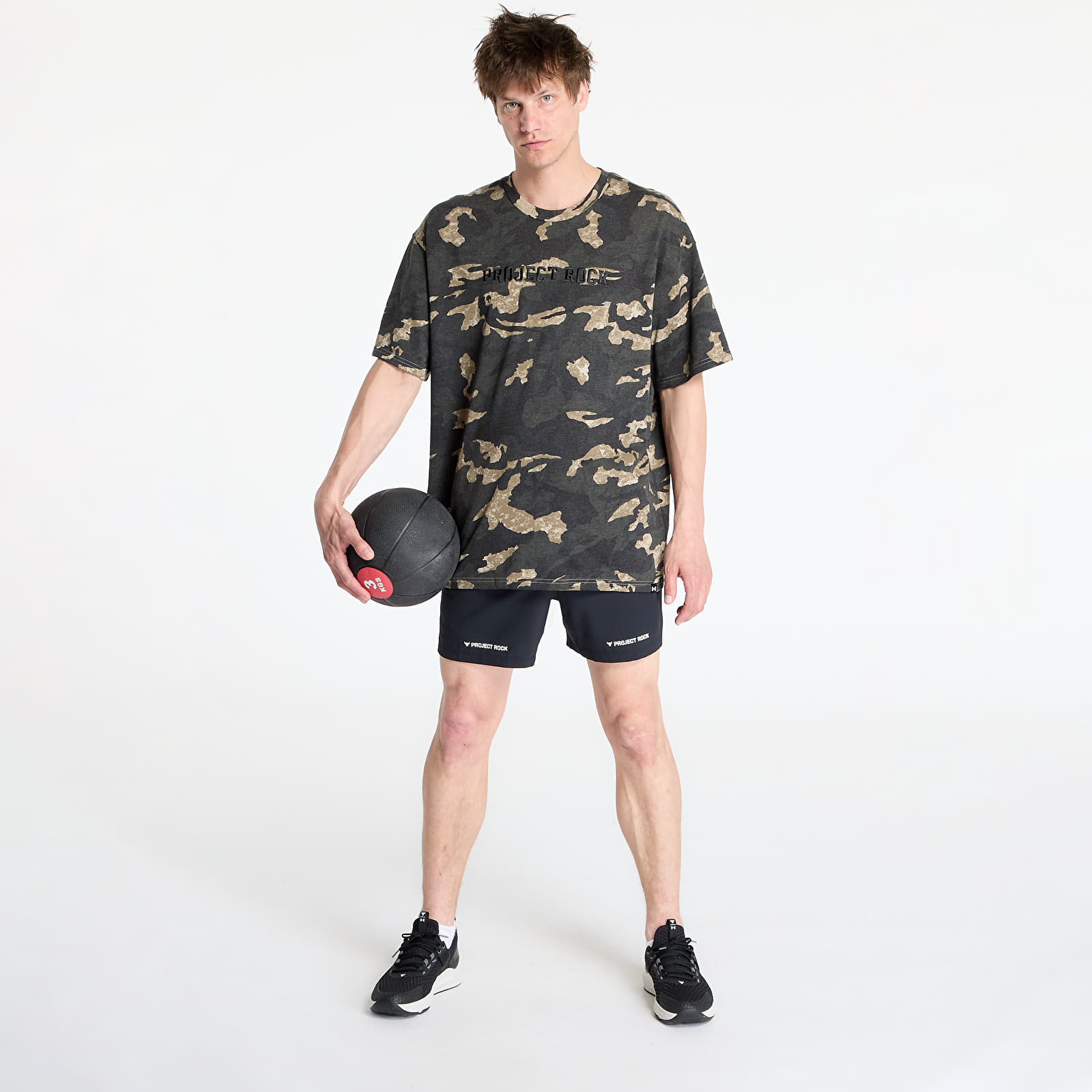 T-shirts til mænd Under Armour Project Rock All Over Print T-shirt Grey/ Green