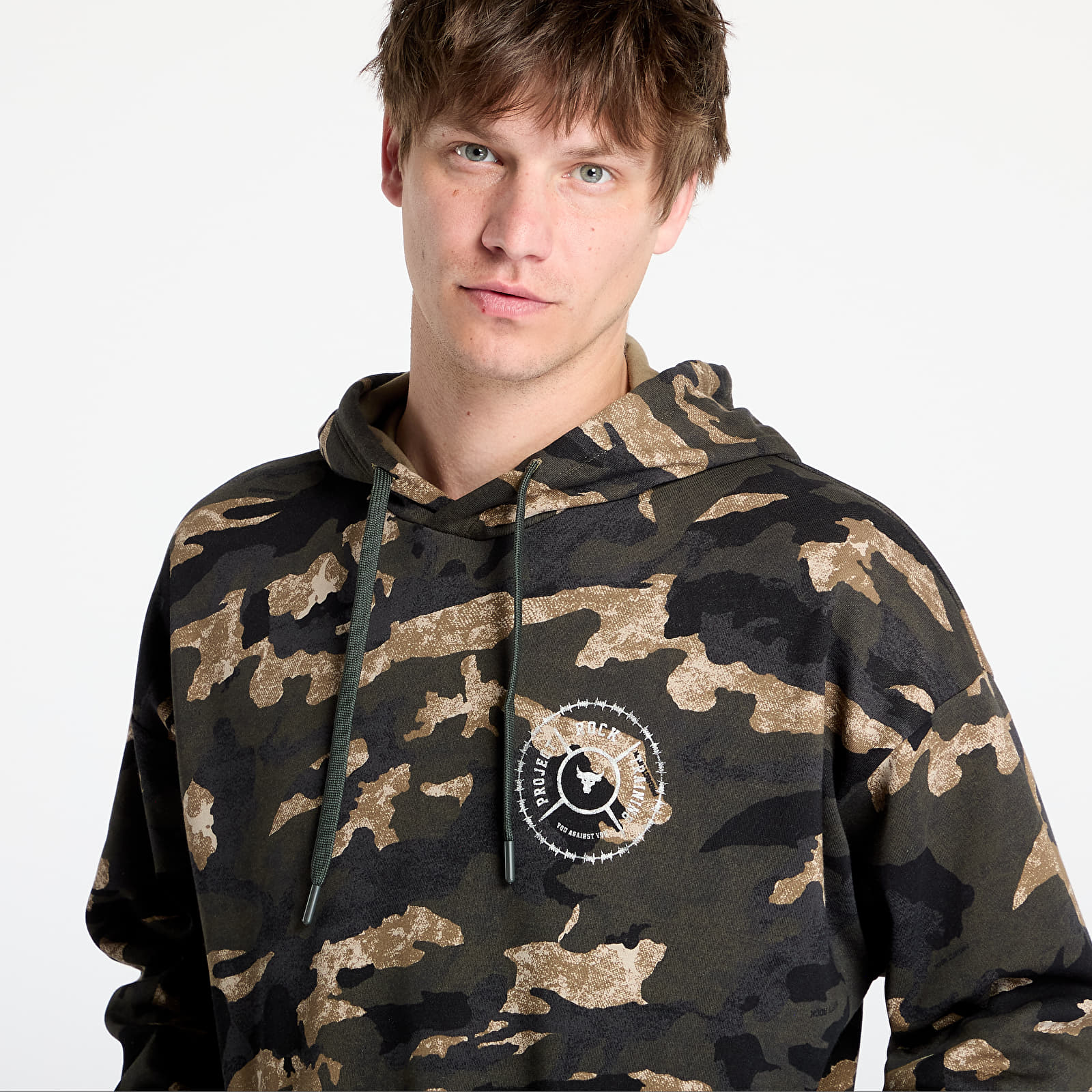 Men's hoodies Under Armour Project Rock AOP Terry Hoodie Grey/ Green