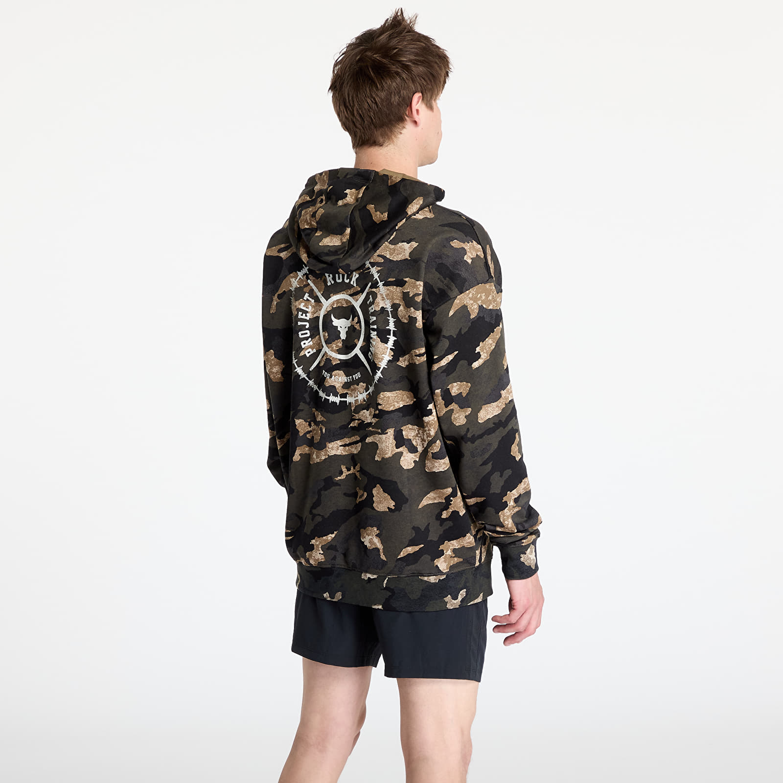 Men's hoodies Under Armour Project Rock AOP Terry Hoodie Grey/ Green