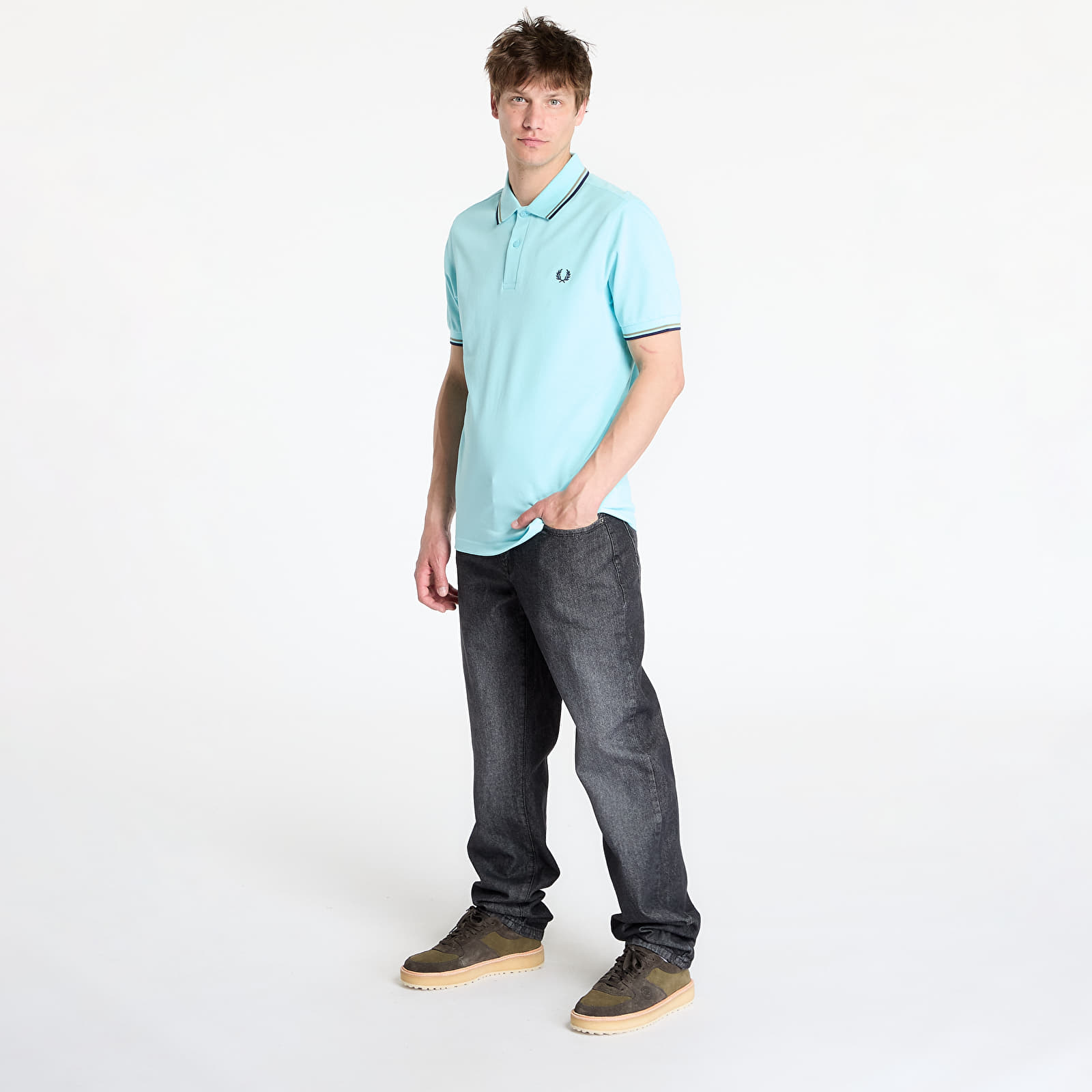 Férfi pólok FRED PERRY Twin Tipped Shirt Mint Blue/ Olive Mint/ French Navy