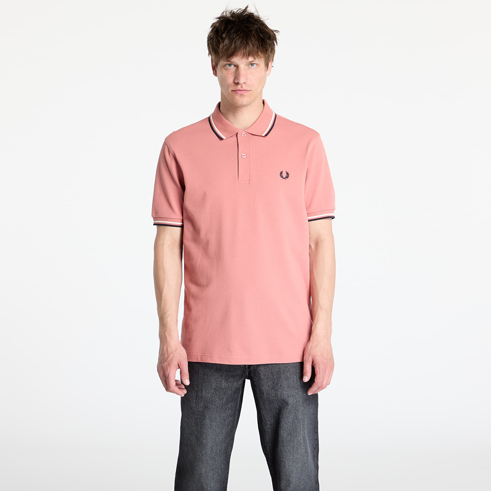 Pánske tričká FRED PERRY Twin Tipped Shirt Putty Pink/ Ecru/ Navy