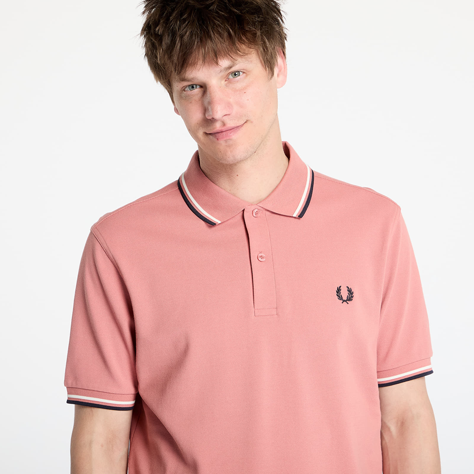 Pánske tričká FRED PERRY Twin Tipped Shirt Putty Pink/ Ecru/ Navy