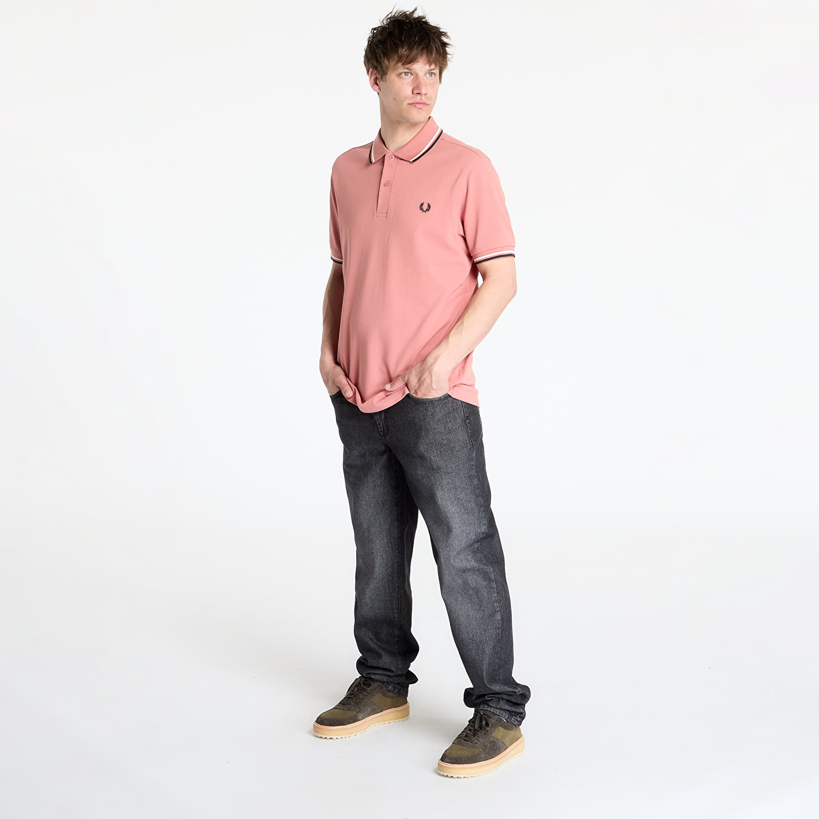 Pánske tričká FRED PERRY Twin Tipped Shirt Putty Pink/ Ecru/ Navy