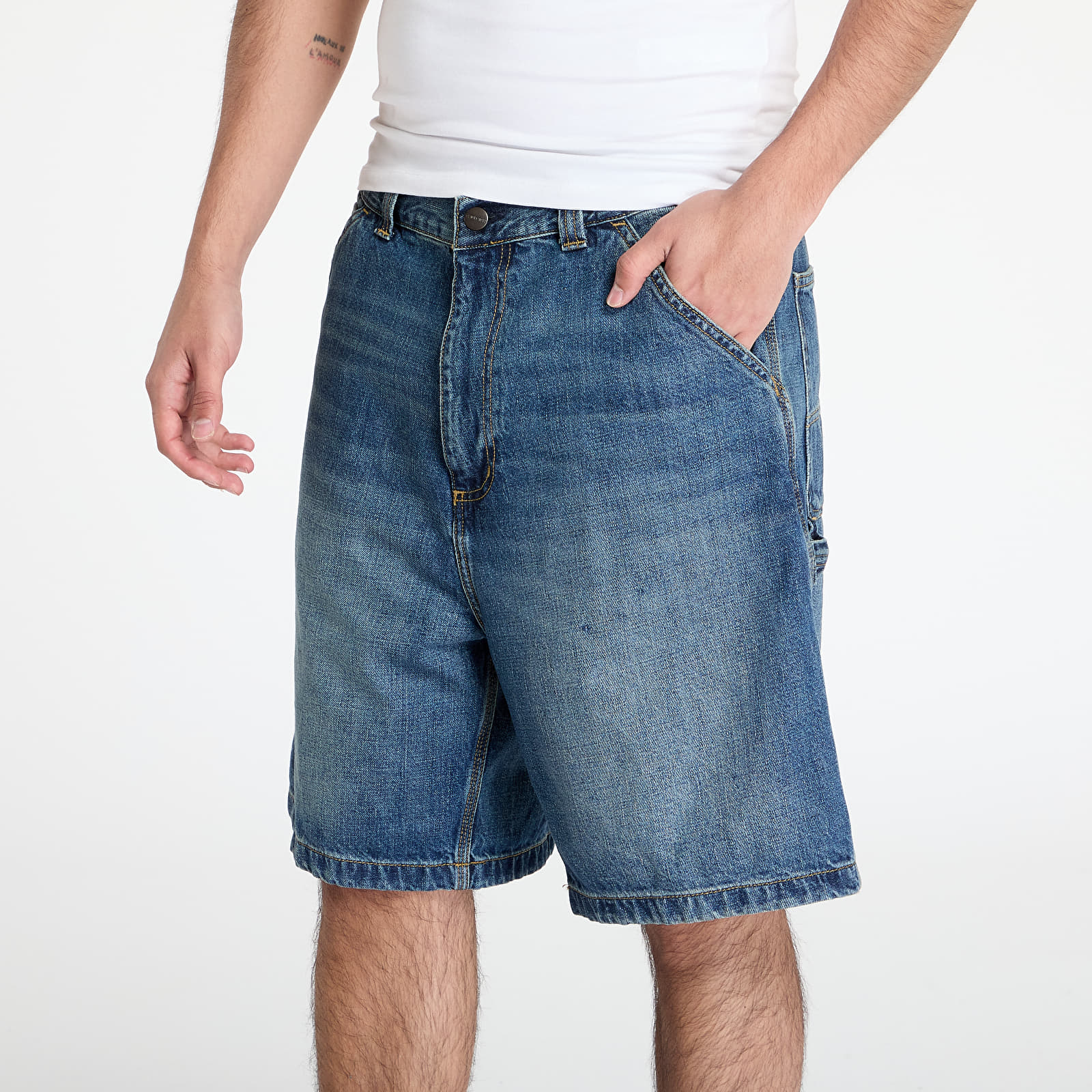 Calções Carhartt WIP OG Single Knee Short Blue Dark Used Wash