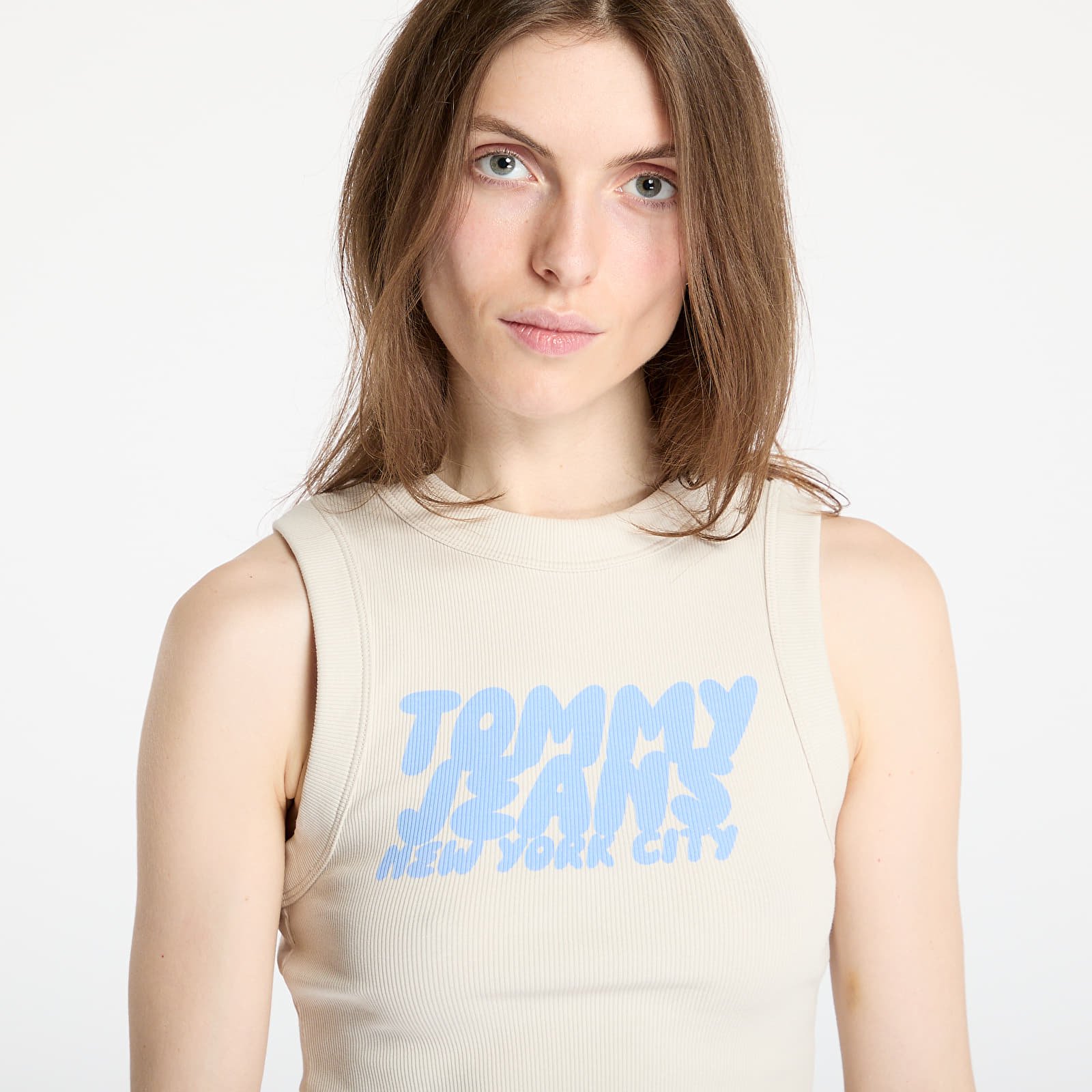 Leibchen Tommy Jeans Slim Bubble Tank Top Beige