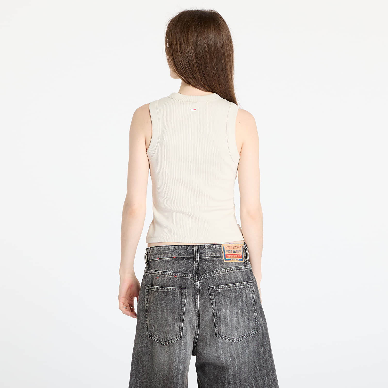 Leibchen Tommy Jeans Slim Bubble Tank Top Beige