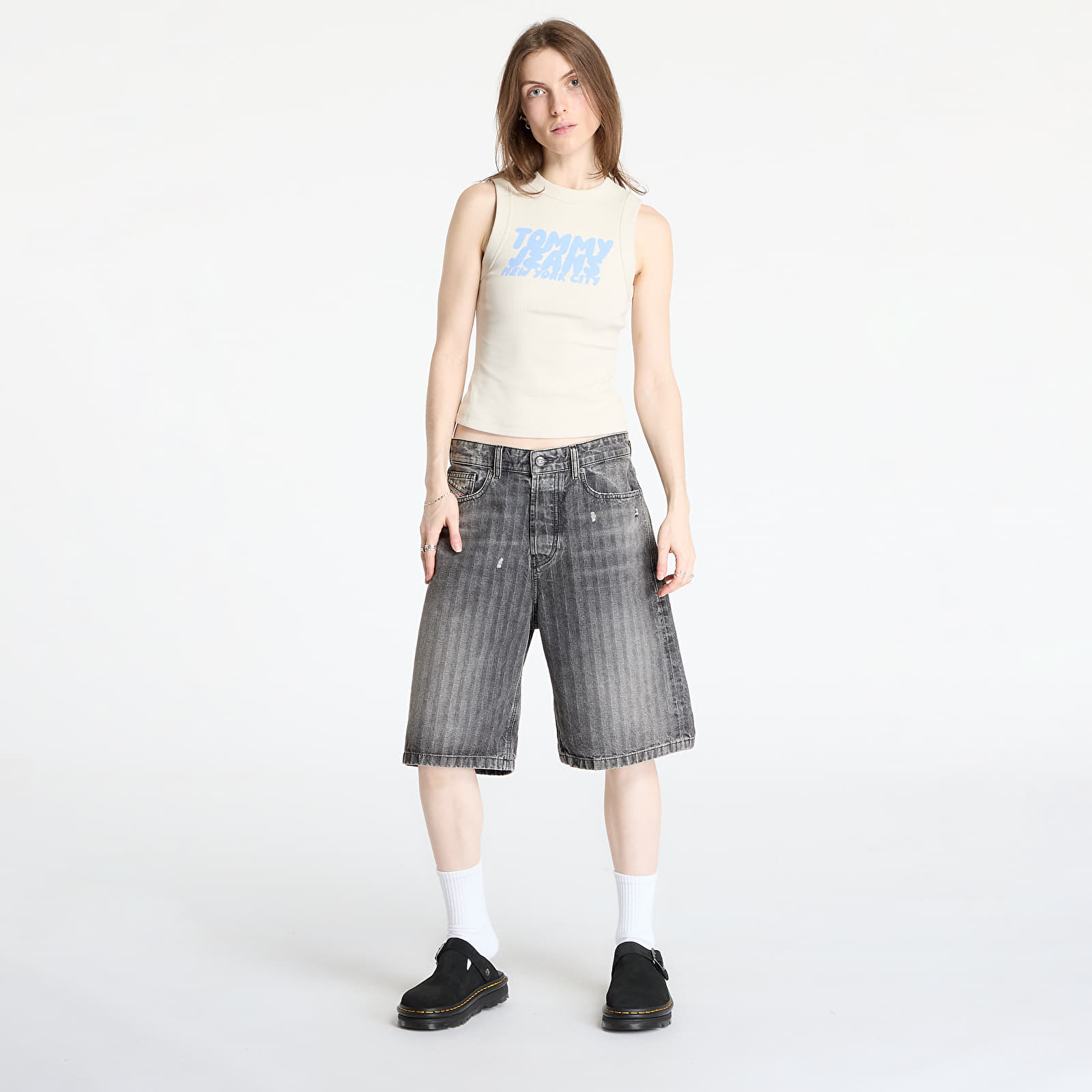 Leibchen Tommy Jeans Slim Bubble Tank Top Beige