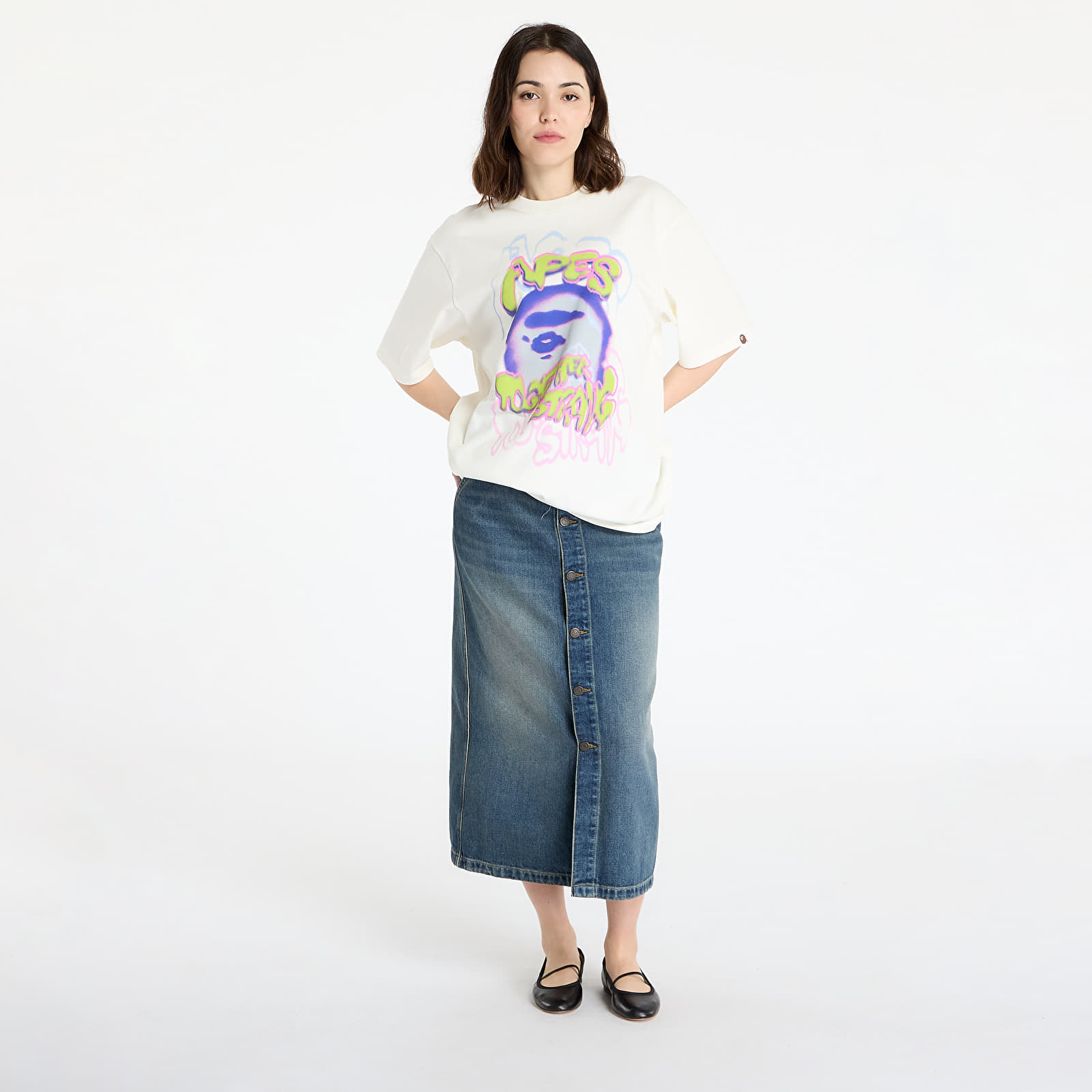 T-shirts A BATHING APE Heavy Washed Logo Relaxed Fit Tee UNISEX Ivory