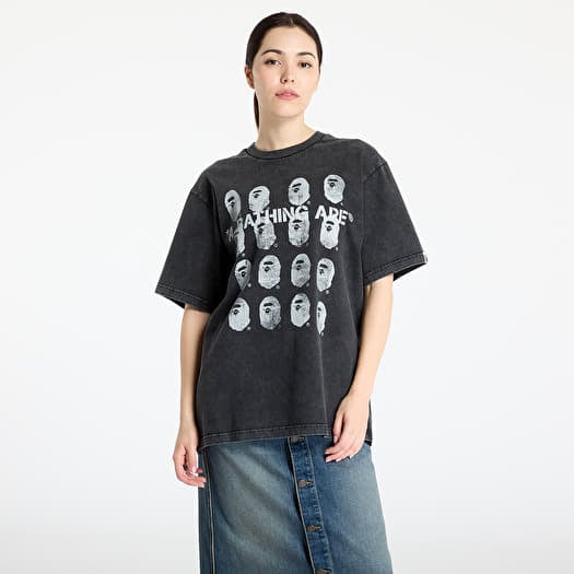 A BATHING APE Garment Dye Logo Relaxed Fit Tee UNISEX Black