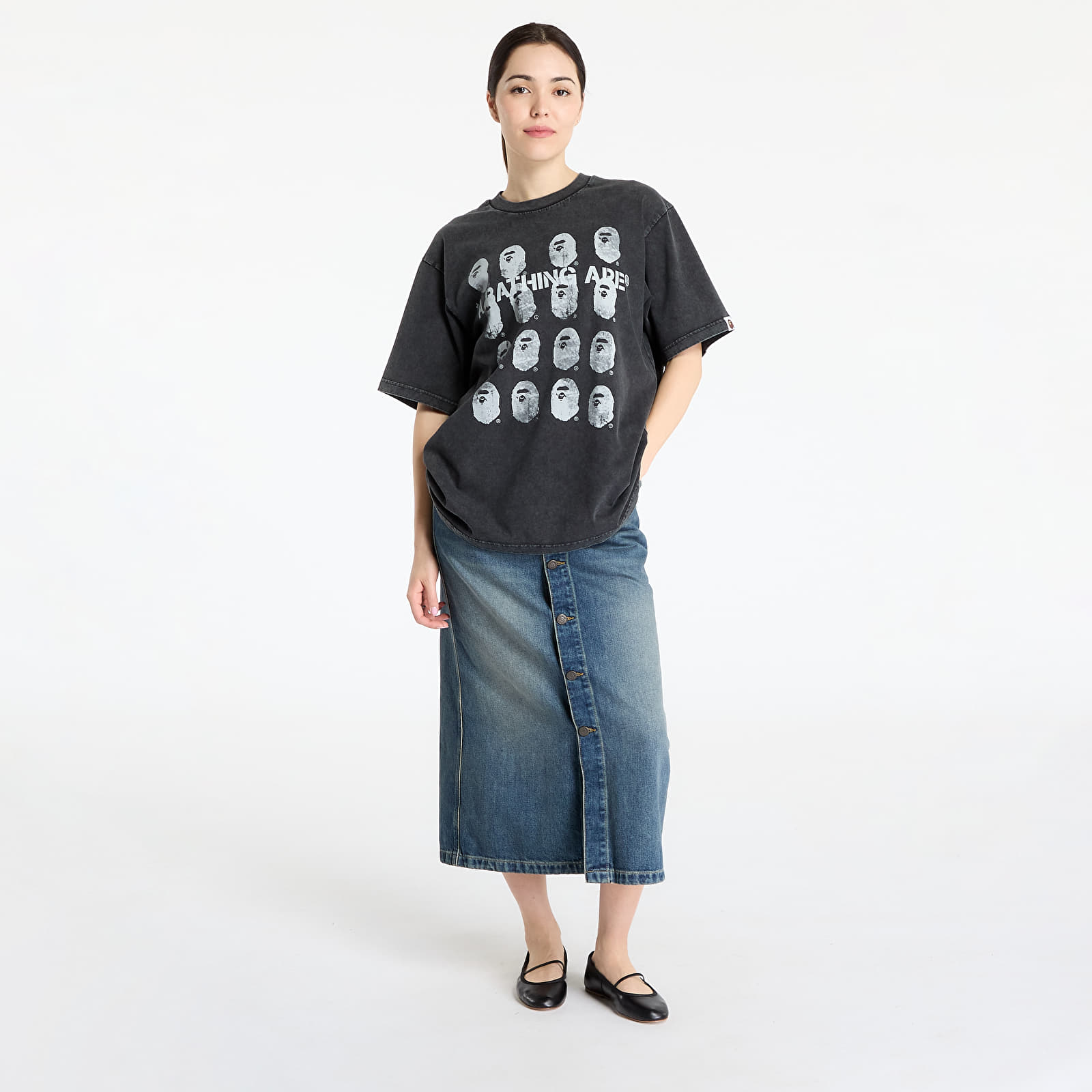 Tricouri  A BATHING APE Garment Dye Logo Relaxed Fit Tee UNISEX Black