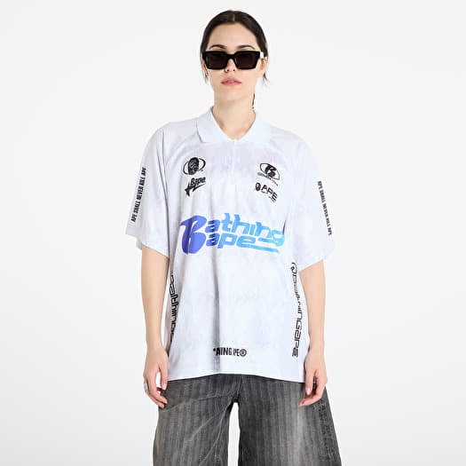 Camiseta A BATHING APE Flame Pattern Overall Print Half Zip Relax Fit Polo Shirt UNISEX White