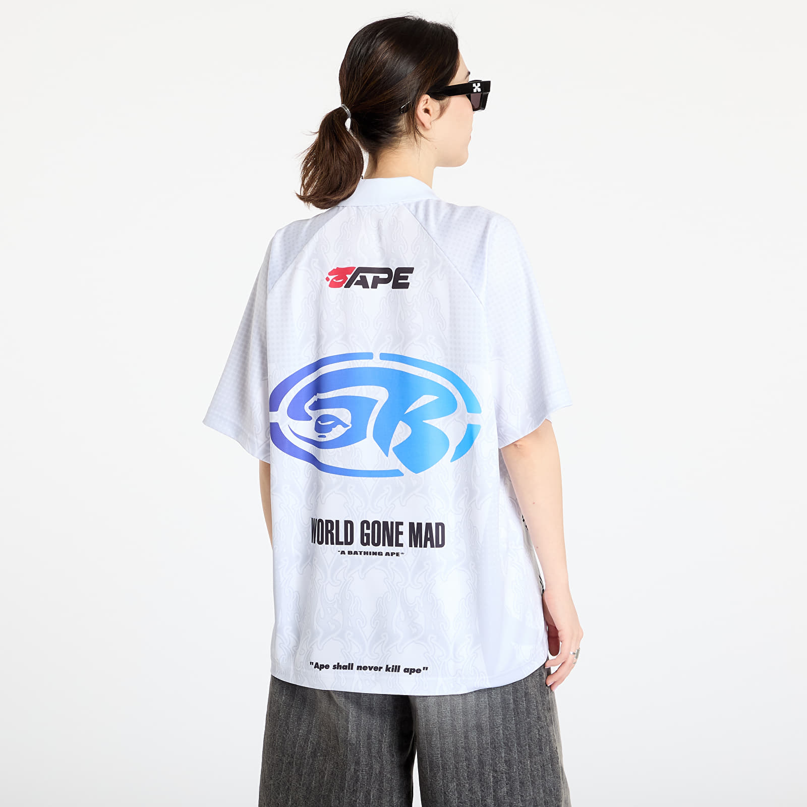 T-shirts A BATHING APE Flame Pattern Overall Print Half Zip Relax Fit Polo Shirt UNISEX White