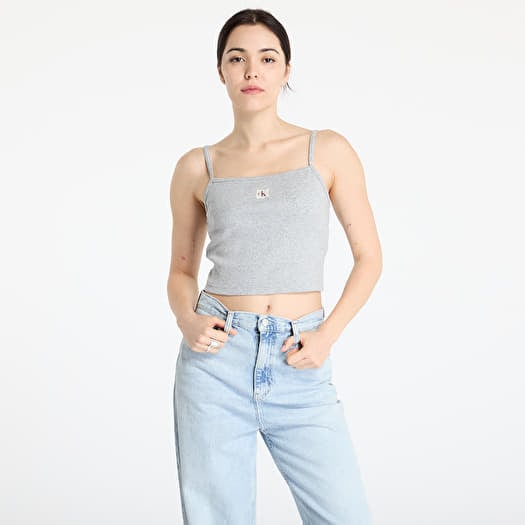 Tank Top Calvin Klein Jeans  Woven Label Rib Crop Gray