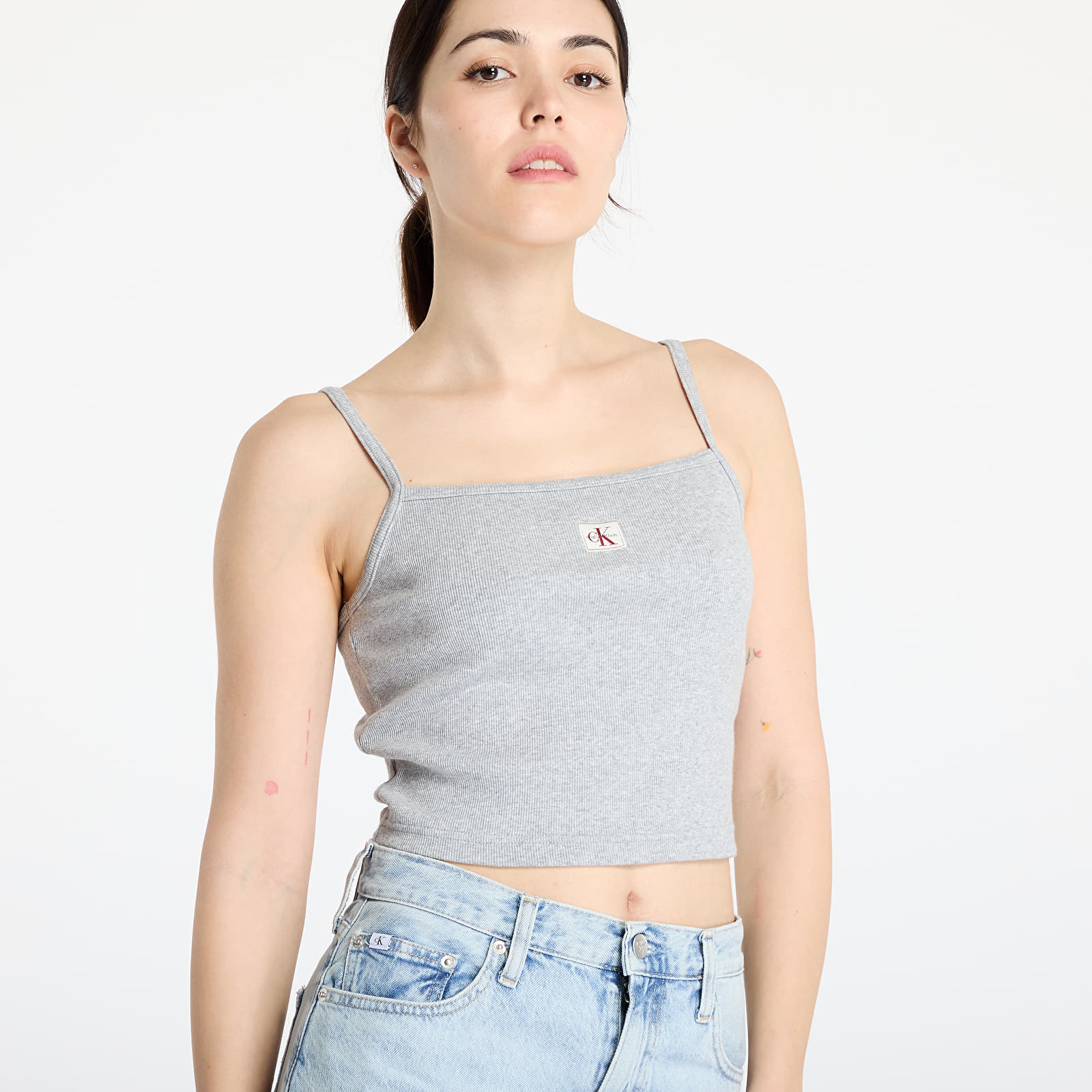 Vests Calvin Klein Jeans  Woven Label Rib Crop Gray