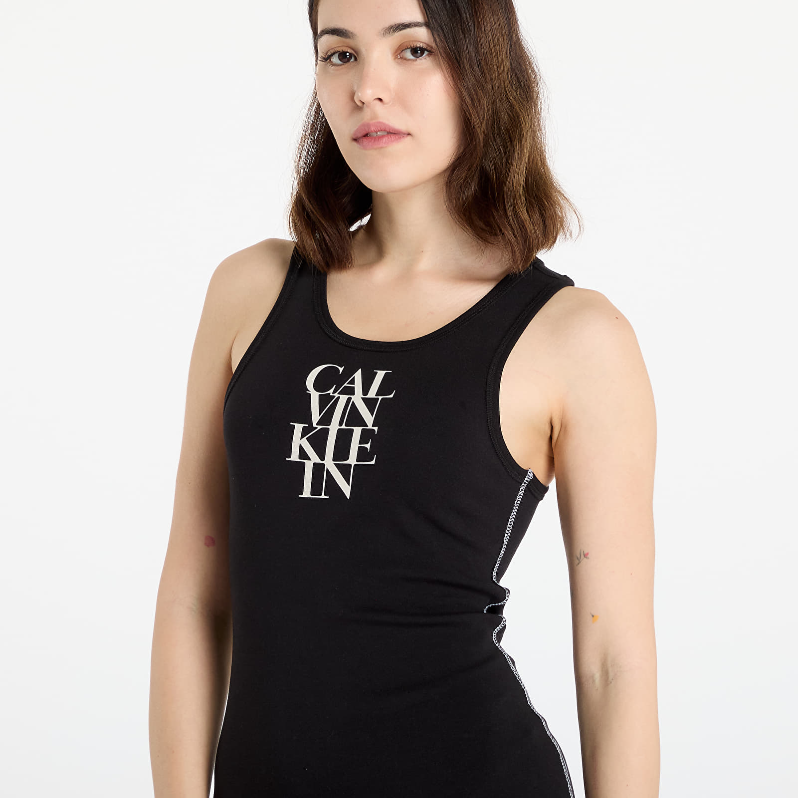 Dress Calvin Klein Jeans Sl Cotton 1X1 Rib Dress Black