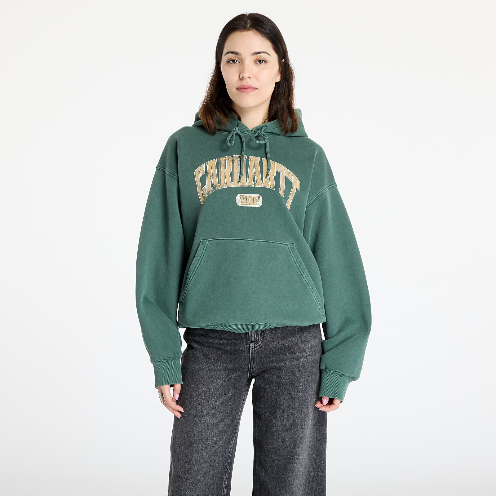 Kapucnis pulóverek és pulcsik Carhartt WIP Hooded Library Sweat UNISEX Conifer Garment Dyed
