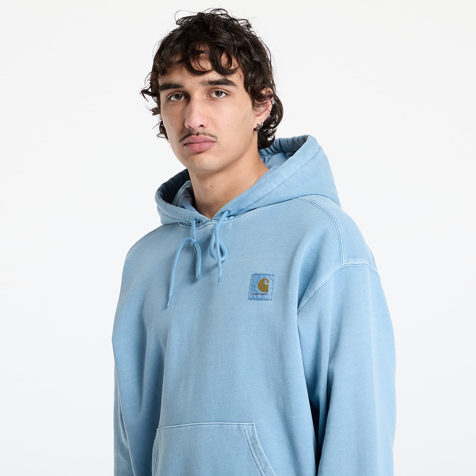Mikiny Carhartt WIP Hooded Nelson Sweat UNISEX Clay Blue Garment Dyed