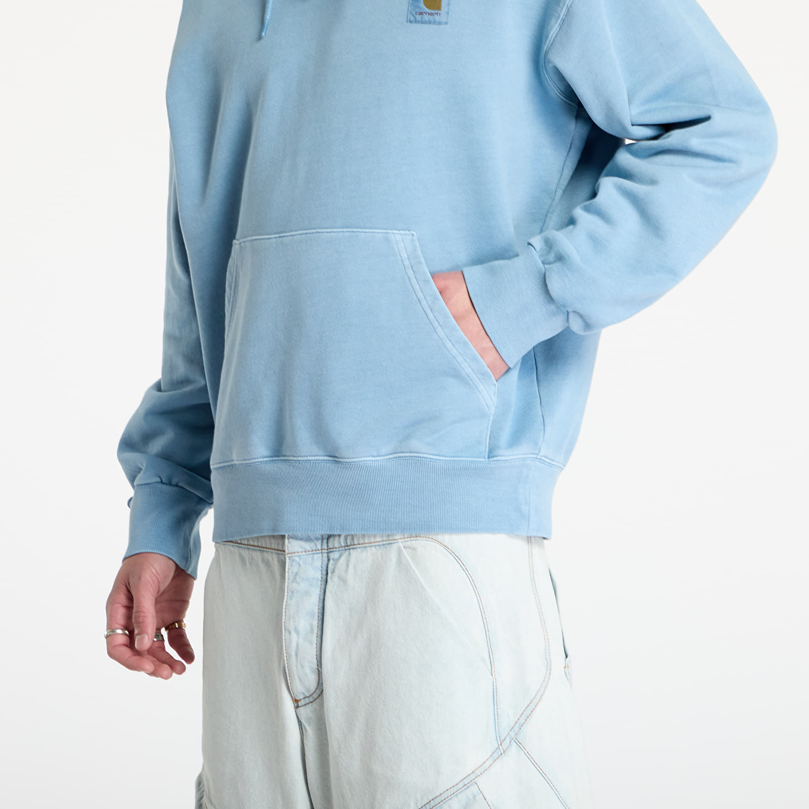 Mikiny Carhartt WIP Hooded Nelson Sweat UNISEX Clay Blue Garment Dyed