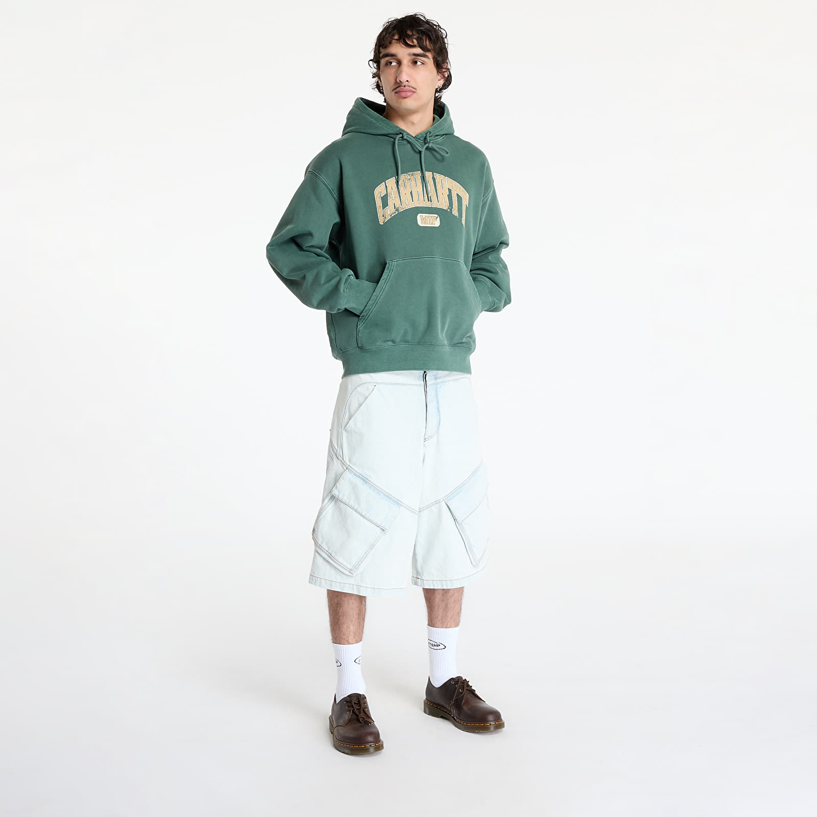 Kapucnis pulóverek és pulcsik Carhartt WIP Hooded Library Sweat UNISEX Conifer Garment Dyed