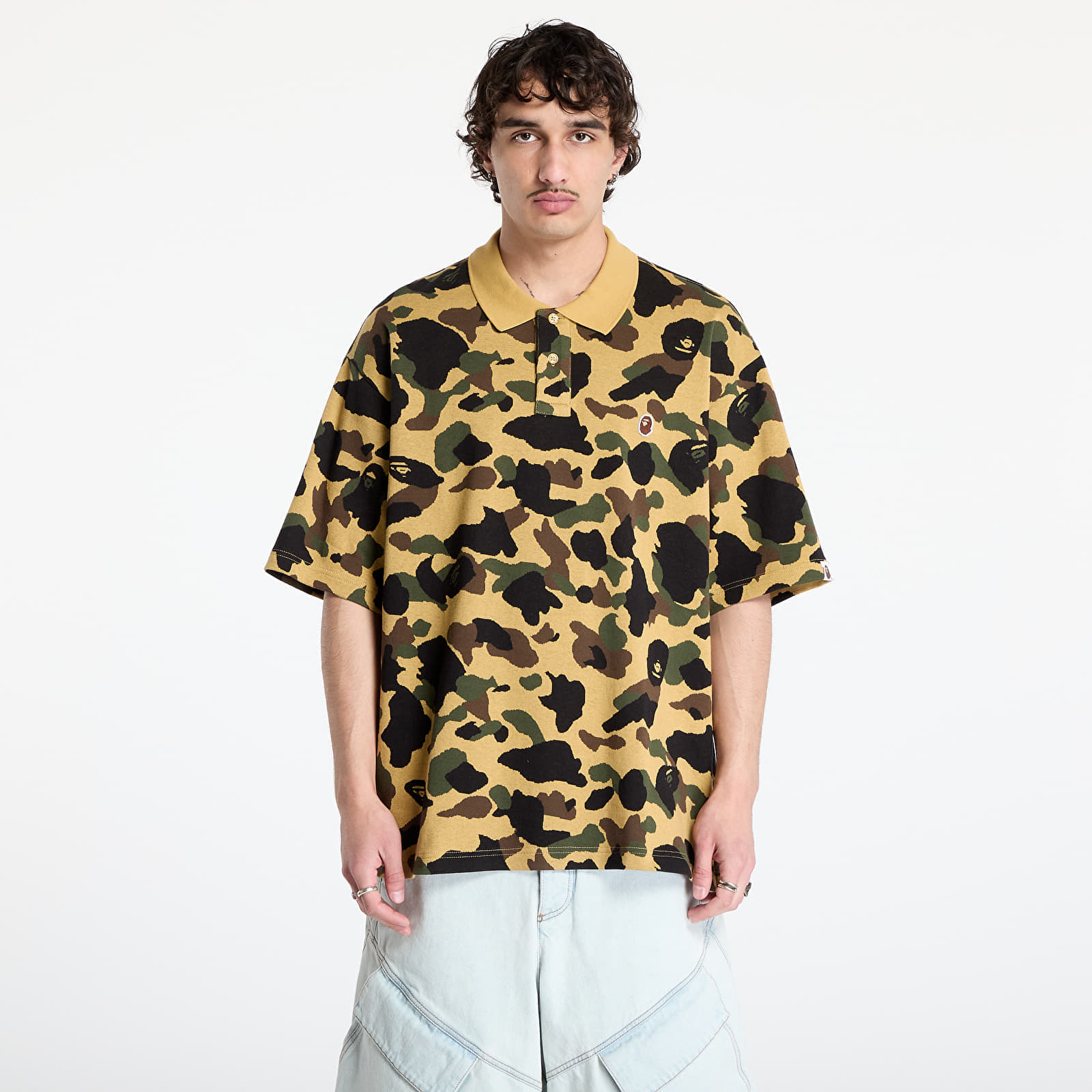 Tricou A BATHING APE 1St Camo Jacquard Relaxed Fit Polo Shirt UNISEX Yellow XL