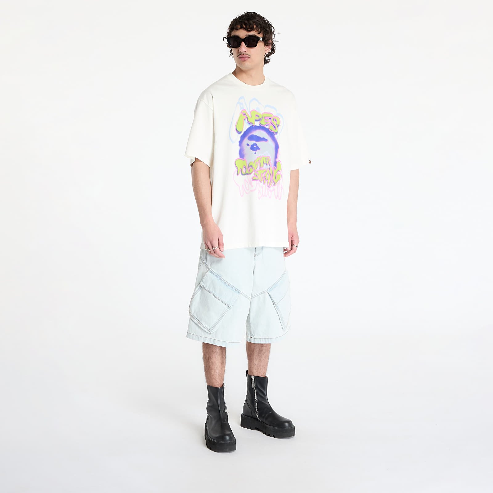 T-shirts A BATHING APE Heavy Washed Logo Relaxed Fit Tee UNISEX Ivory