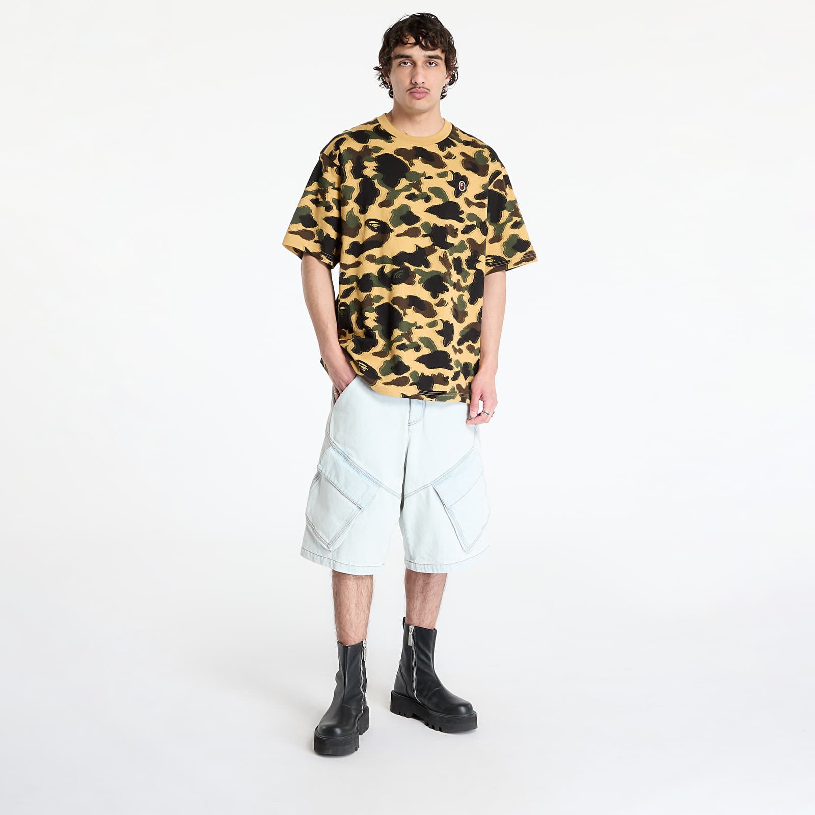 T-shirts A BATHING APE 1St Camo Jacquard Ape Head Relaxed Fit Tee UNISEX Yellow