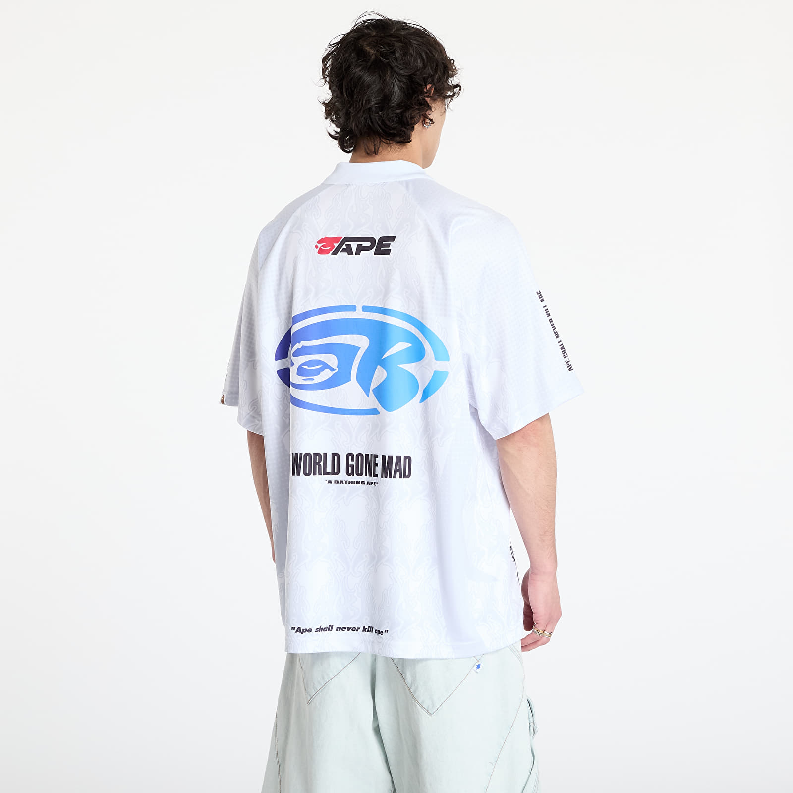 T-shirts A BATHING APE Flame Pattern Overall Print Half Zip Relax Fit Polo Shirt UNISEX White