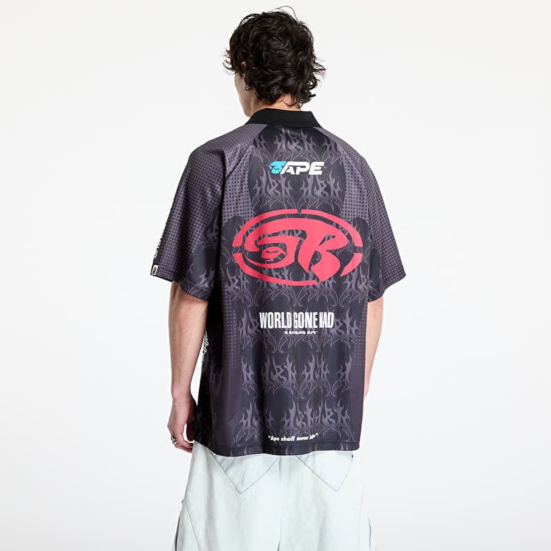 A BATHING APE Flame Pattern Overall Print Half Zip Relax Fit Polo