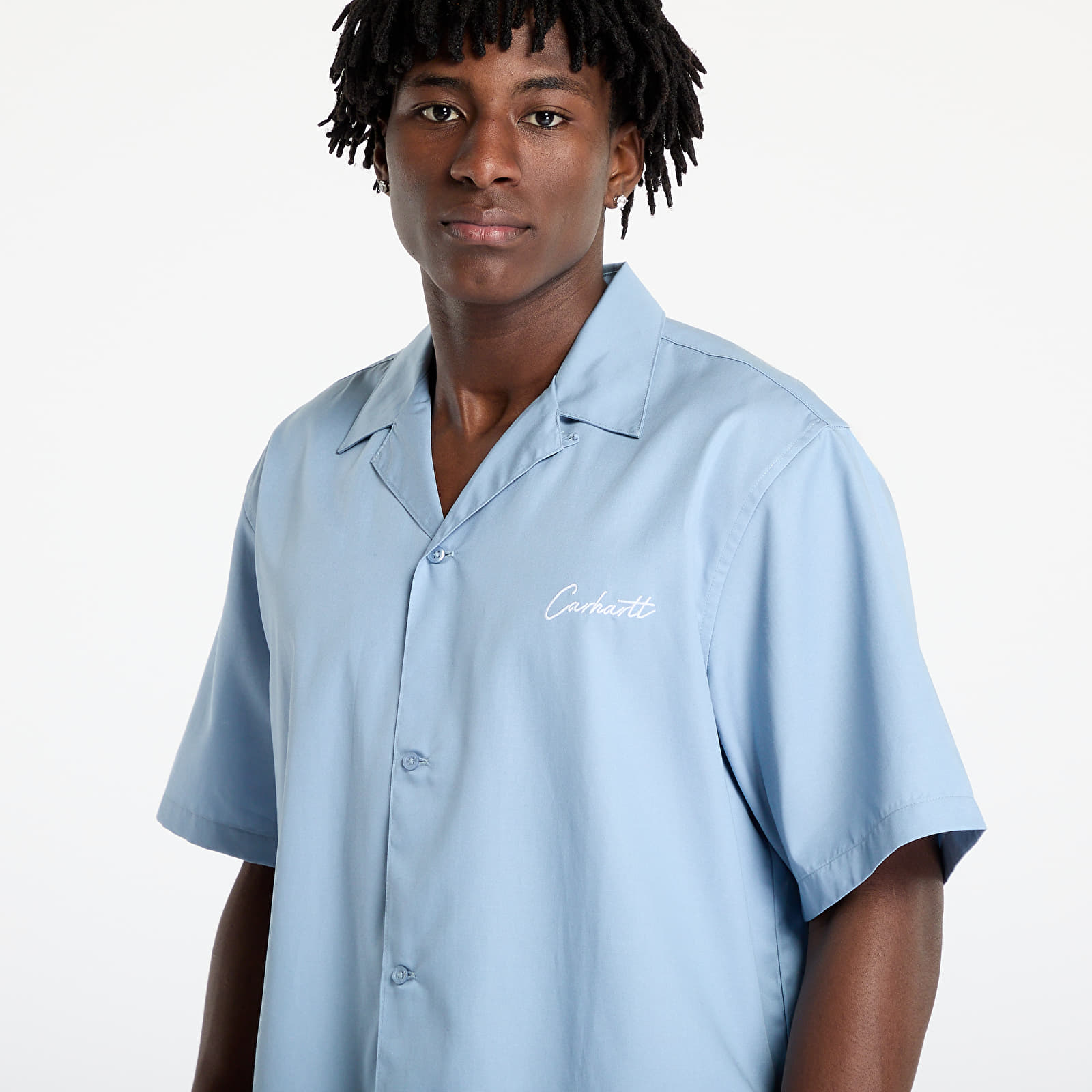 Férfi ingek Carhartt WIP S/S Delray Shirt UNISEX Frosted Blue/ White
