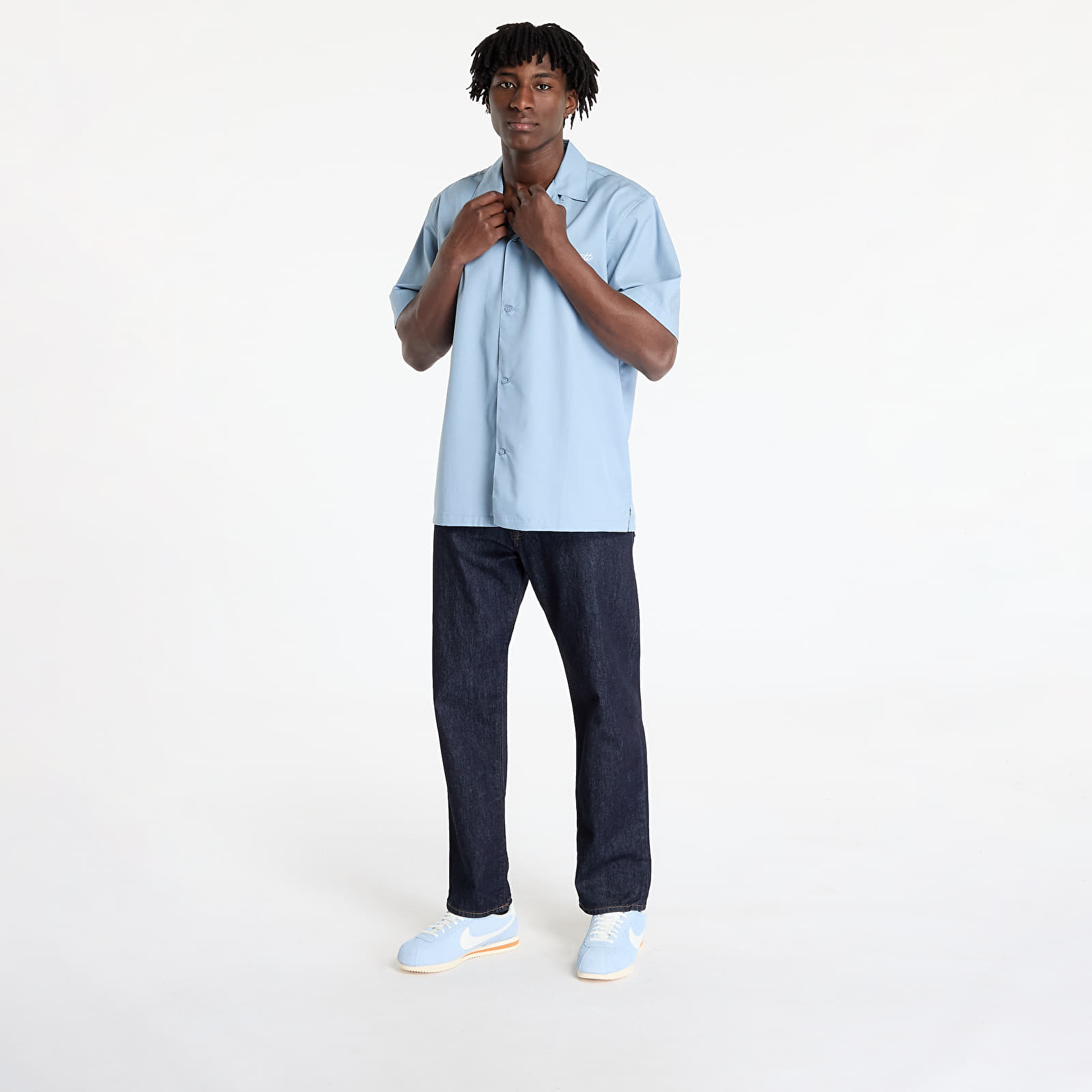 Férfi ingek Carhartt WIP S/S Delray Shirt UNISEX Frosted Blue/ White