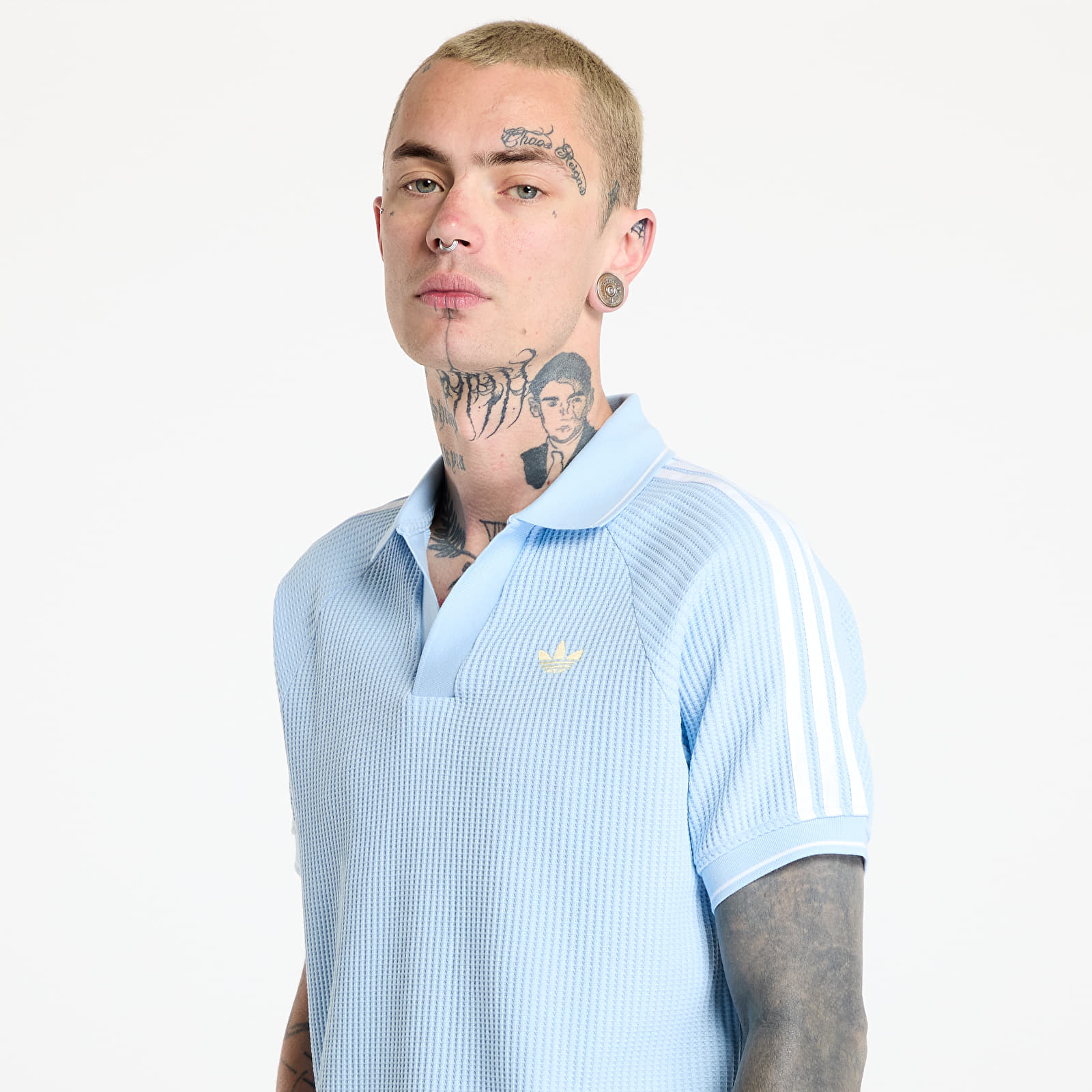 Tricouri  adidas Waffle Knit Polo Shirt Blue/ Clear Sky/ Almost Yellow